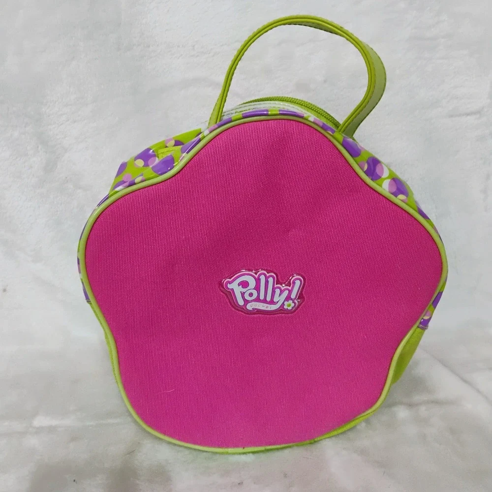 Vintage Polly Pocket Carrying Case Pink Lime Green Flower Shaped Toy Storage Bag